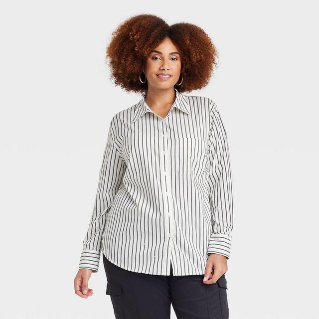 Womens Slim Fit Boyfriend Tailored Long Sleeve Button-Down Shirt - A New Day Striped 4X Product Image