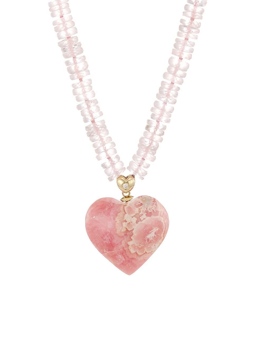 Womens Atlas 14K Yellow Gold, Rhodochronsite, & Diamond Heart Pendant Necklace Product Image