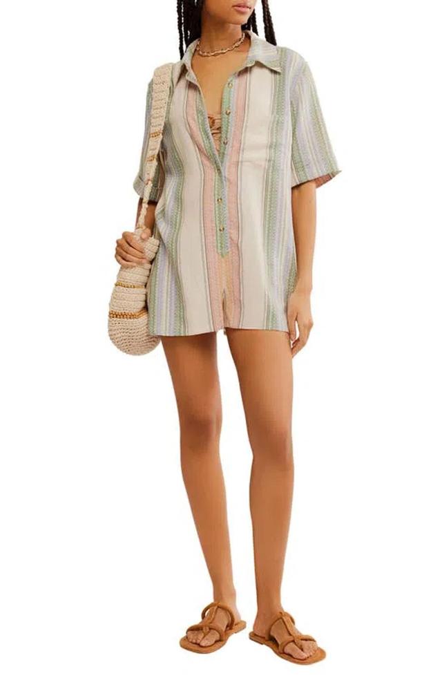 Stripe Linen Blend Romper In Tea Combo Product Image