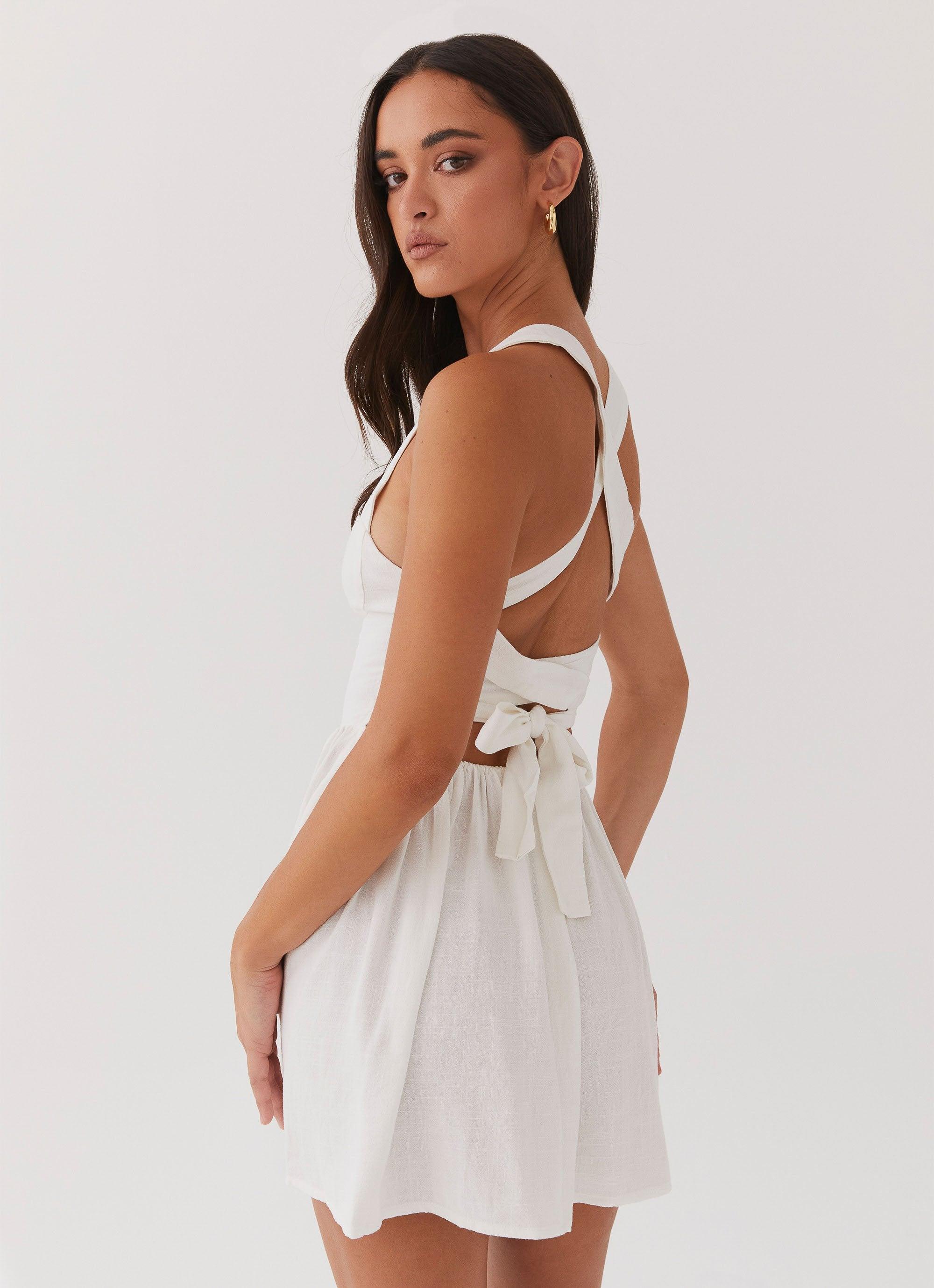 Penelope Linen Mini Dress - Ivory Product Image