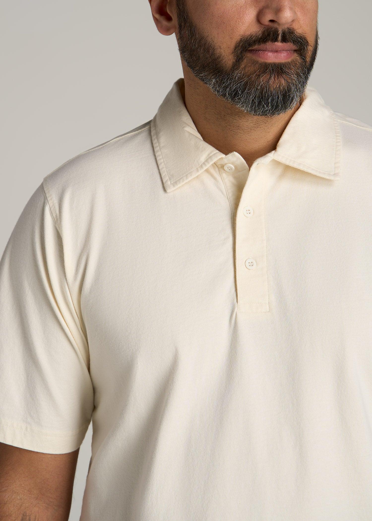 LJ&S Ultra Soft Short Sleeve Cotton Polo for Tall Men in Antique White Male Product Image