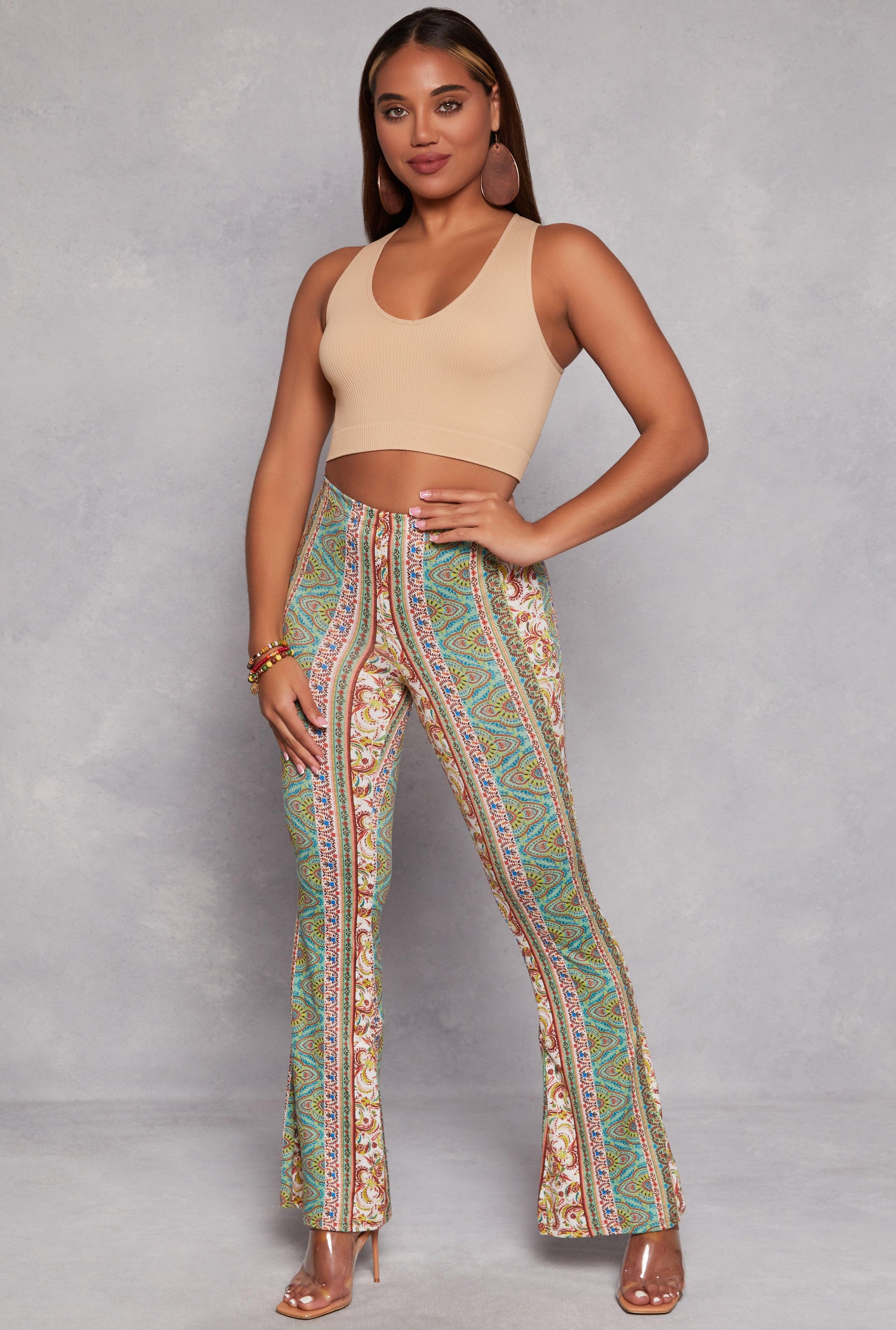 Womens Paisley Border Print High Waisted Flare Pants Product Image