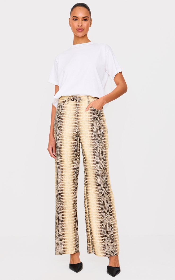 Brown Denim Low Waist Snake Print Wide Leg Jeans Product Image