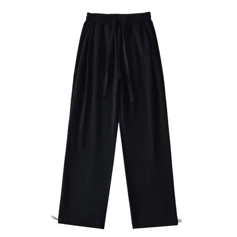 Drawstring Waist Plain Wide Leg Sweatpants Product Image