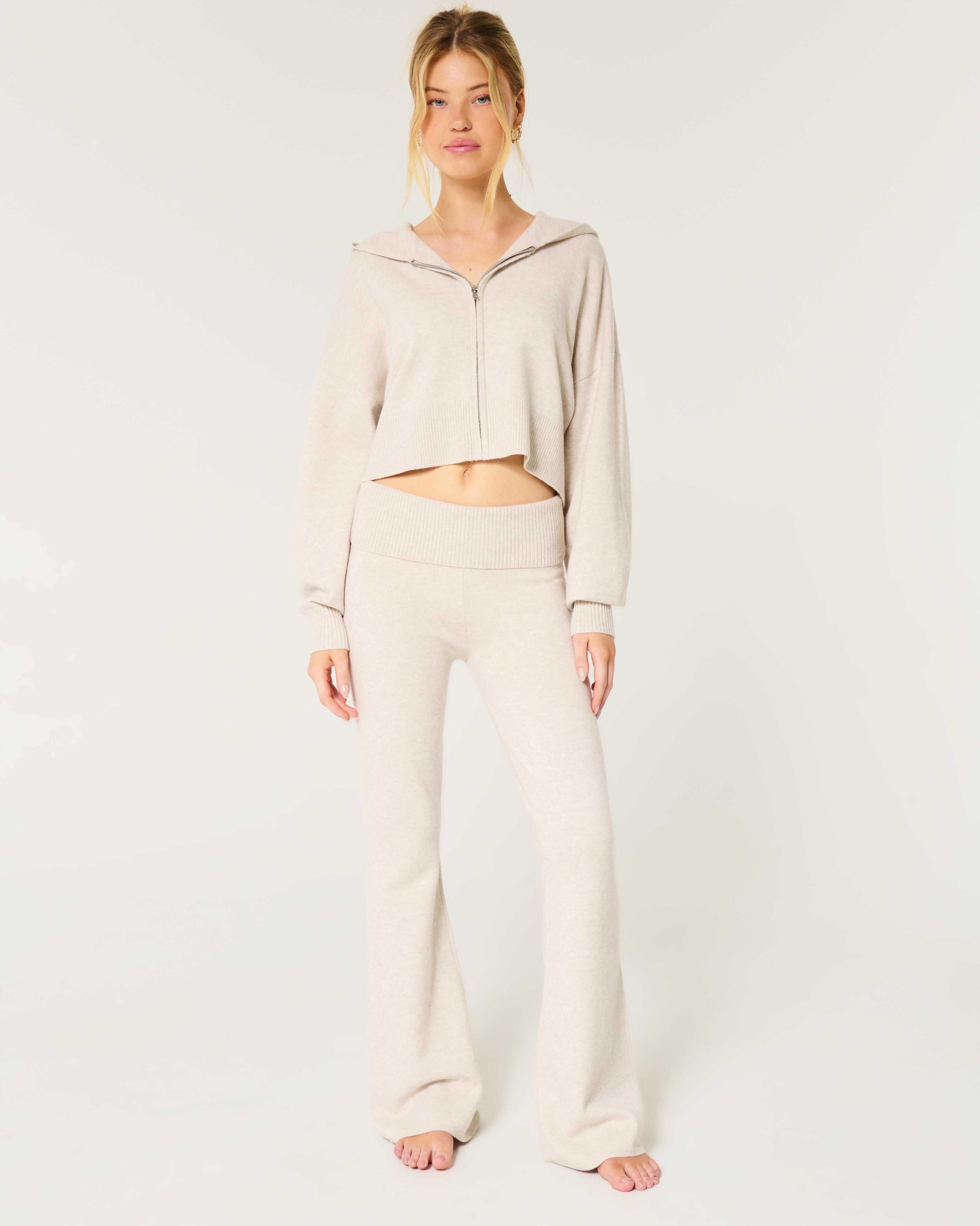 Gilly Hicks Sweater-Knit Foldover Waist Flare Pants Product Image