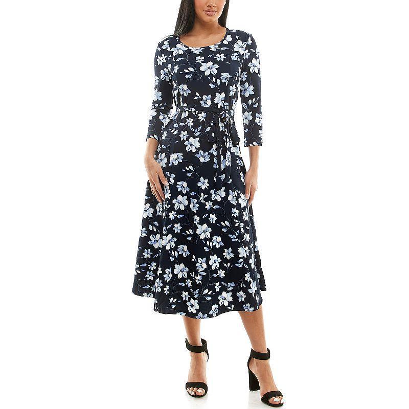 Womens Nina Leonard Sylvia Print Midi Dress Blue Product Image