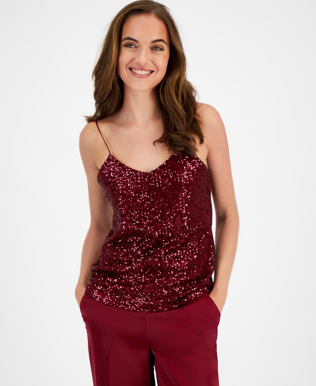 Anne Klein Womens V-Neck Sleeveless Sequin Top Product Image