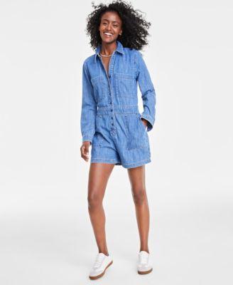 Women's Denim Long-Sleeve Utility Romper, Created for Macy's Product Image