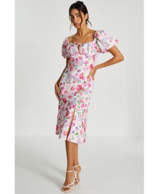 Quiz Womens Woven Floral Puff Sleeve Midi Dress Product Image