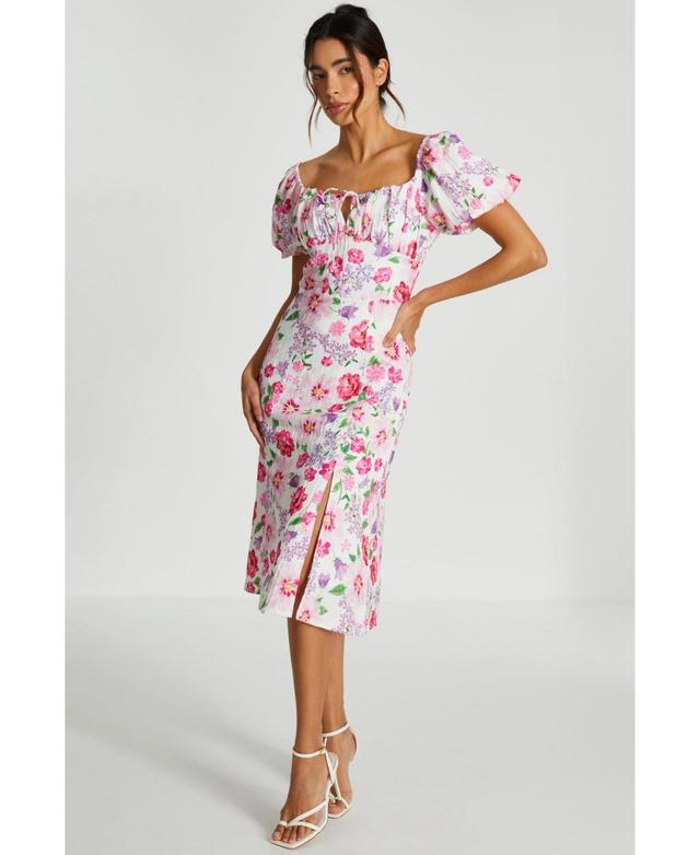 Quiz Womens Woven Floral Puff Sleeve Midi Dress Product Image