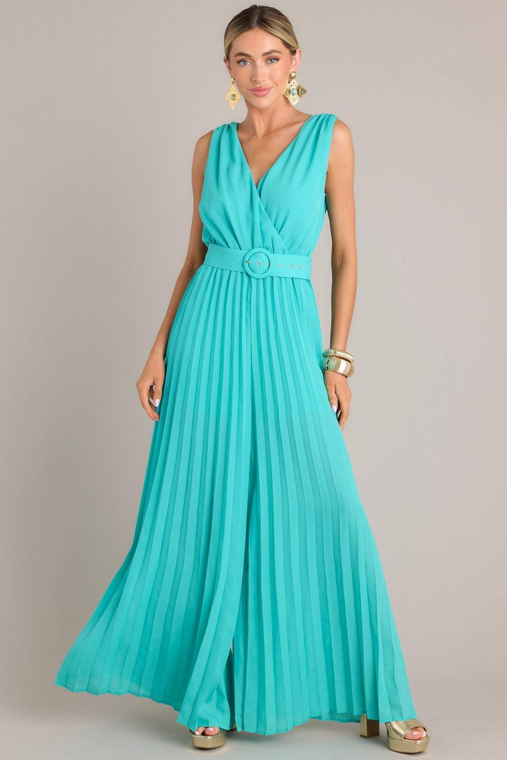 Paradise Haven Aqua Belted Jumpsuit Product Image