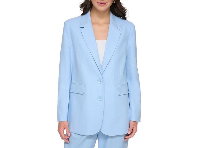 DKNY Long Sleeve Linen One-Button Jacket (Frosting ) Women's Clothing Product Image