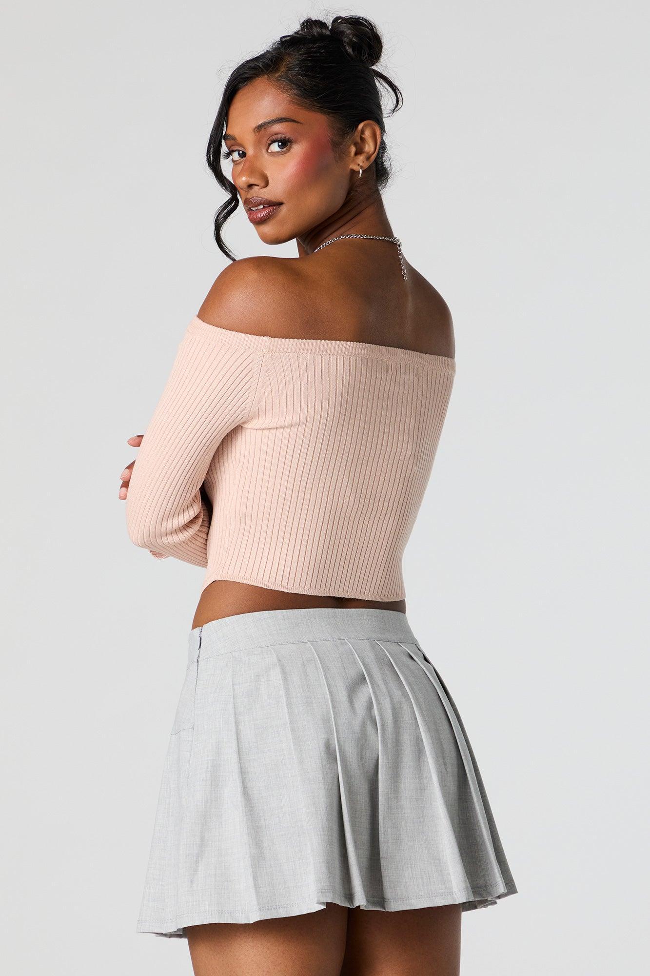 Ribbed Knit Off Shoulder Sweater Female Product Image