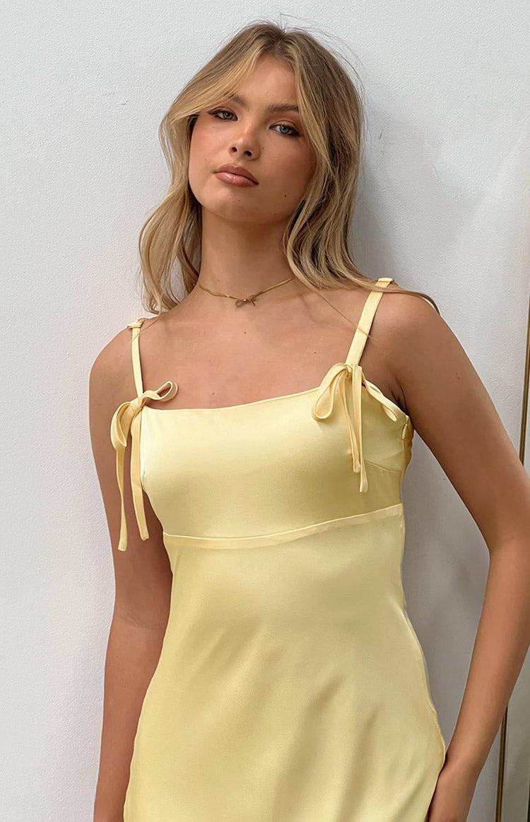 Zya Yellow Satin Maxi Dress Product Image