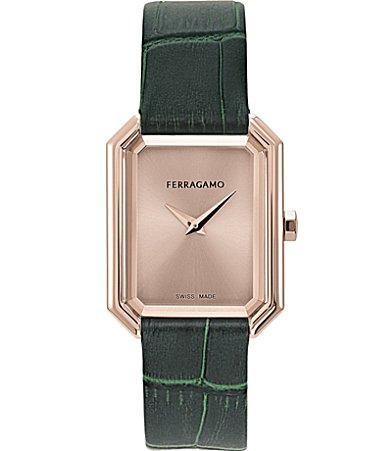 Salvatore Ferragamo Womens Swiss Green Leather Strap Watch 27x34mm Product Image