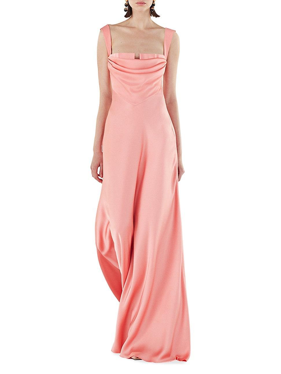 Womens Sleeveless Draped Satin Gown Product Image