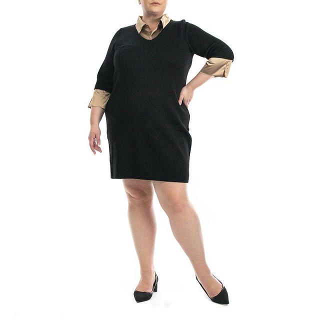 Plus Size Nina Leonard Collar Sweater Dress, Womens Product Image