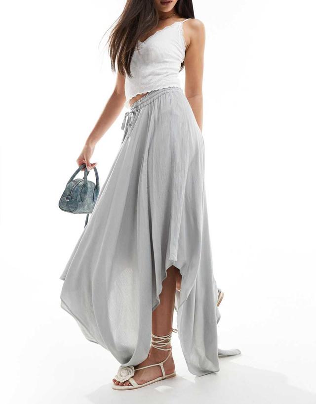 Miss Selfridge textured handkerchief hem maxi skirt in light blue Product Image