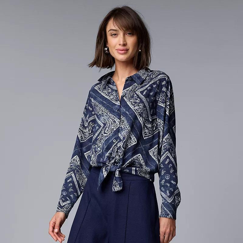 Womens Simply Vera Vera Wang Knot-Front Roll-Tab Shirt Product Image