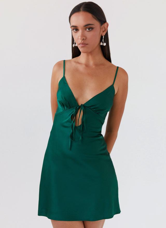 Flora Satin Mini Dress - Forest Green Product Image