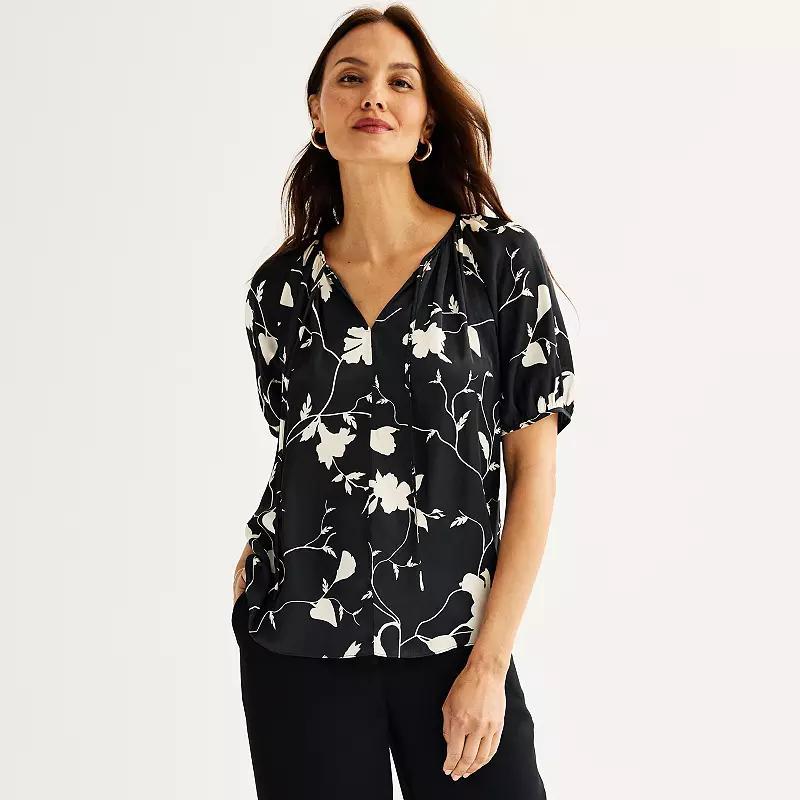 Womens Nine West Tie V-Neck Puff Sleeve Blouse Product Image