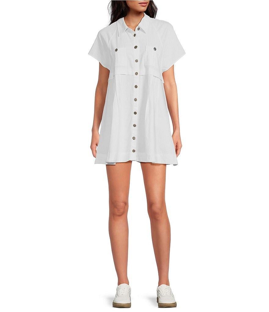 Free People Ronnie Poplin Collar Neck Short Sleeve Mini Dress Product Image