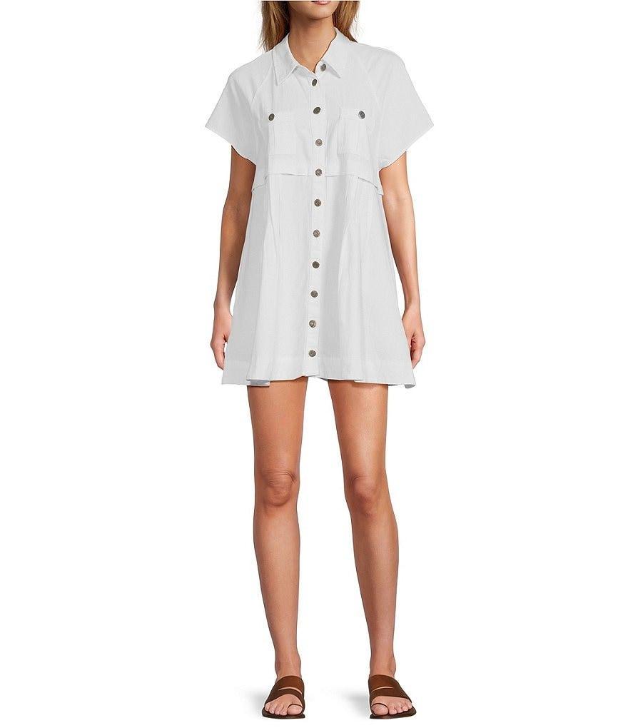 Free People Ronnie Poplin Collar Neck Short Sleeve Mini Dress Product Image