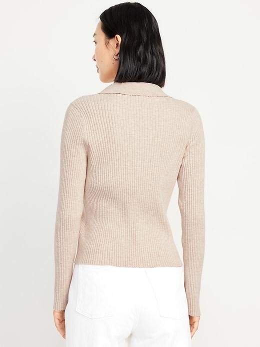 Ribbed Crop Polo Sweater Product Image