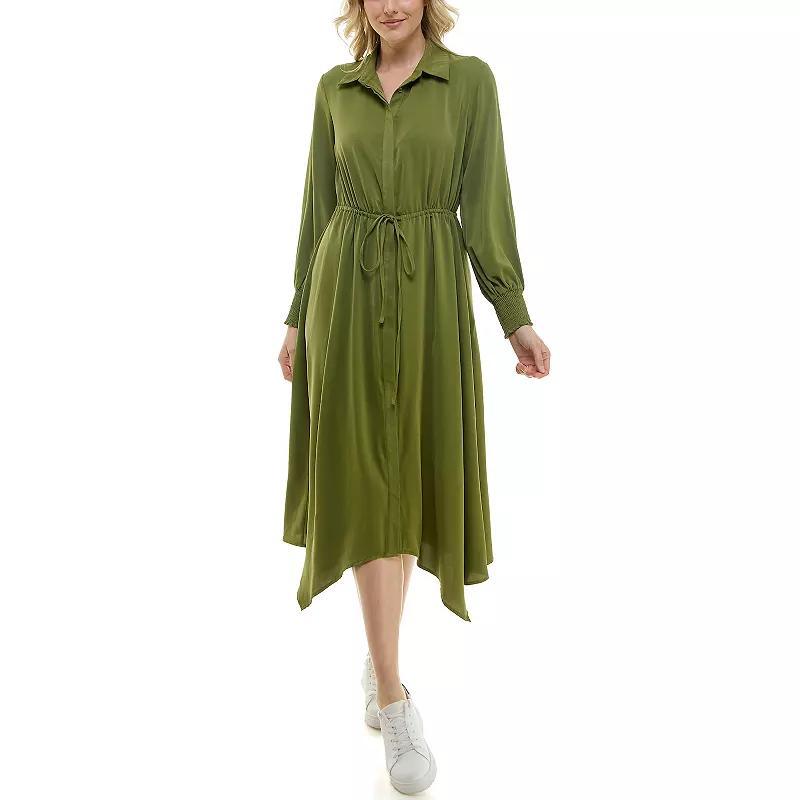 Womens Nicole Miller Tie Waist Shirt Dress Green Product Image