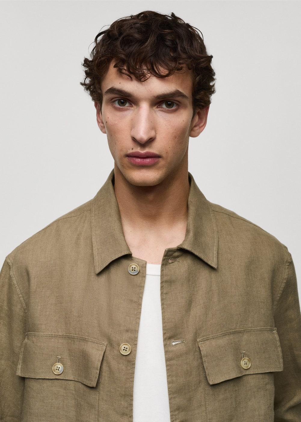 Mango Mens Linen Pockets Detail Overshirt Product Image