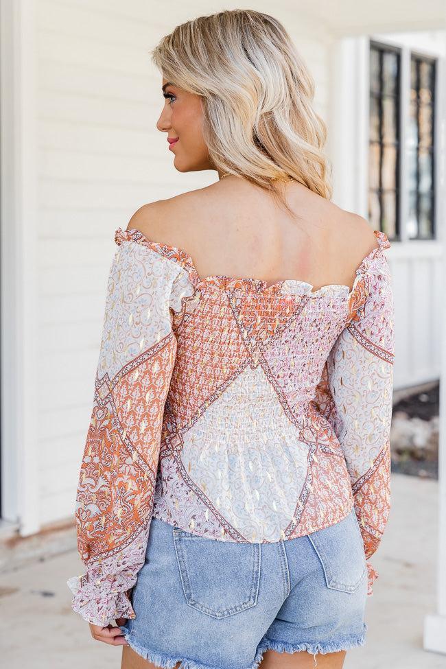 Saddle Up With Me Camel Patch Print Off The Shoulder Blouse FINAL SALE Product Image