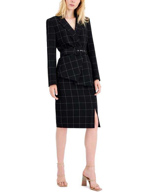 Tahari ASL Windowpane Plaid Two-Piece Long Sleeve Dress Product Image