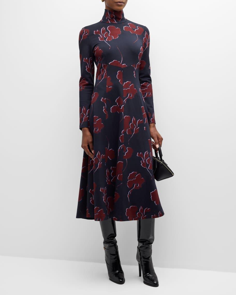 Thea Long-Sleeve Floral Turtleneck Midi Dress Product Image