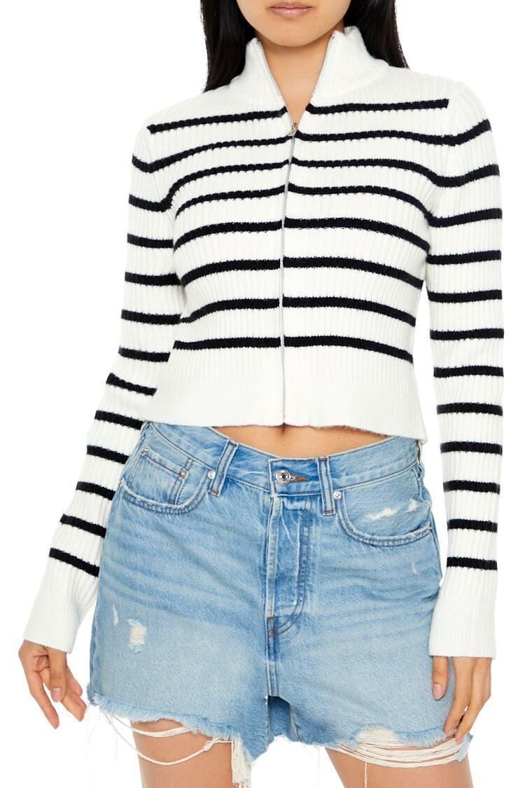 Striped Mock Neck Zip-Up Sweater | Forever 21 Product Image