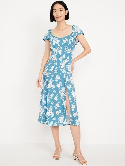 Flutter-Sleeve Crepe Midi Dress Product Image