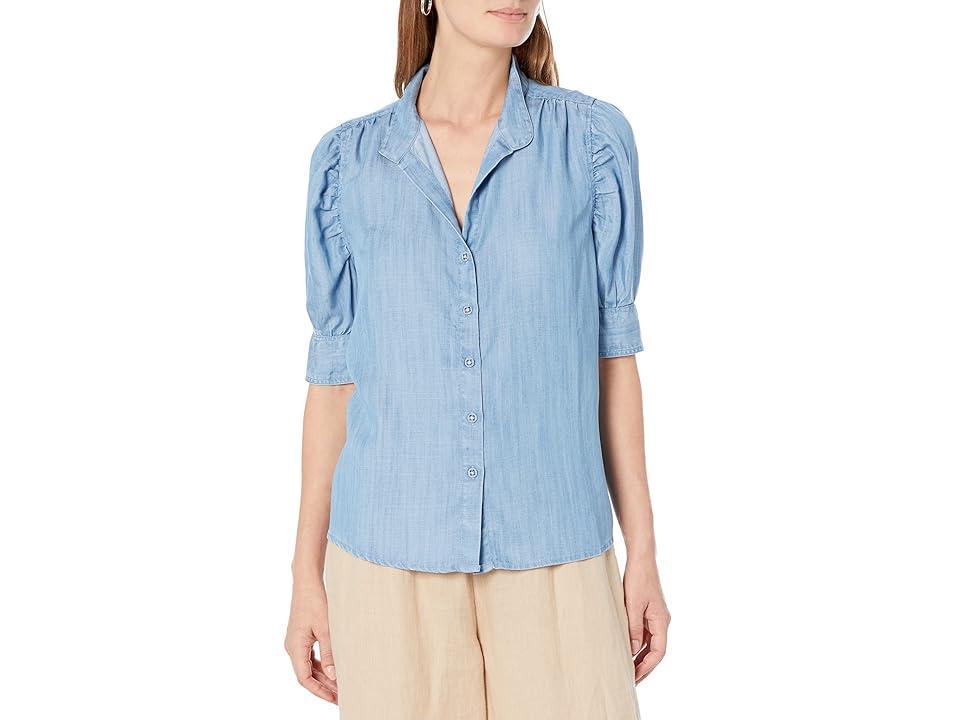 NIC+ZOE Puff Sleeve Button Front Denim Blouse Product Image