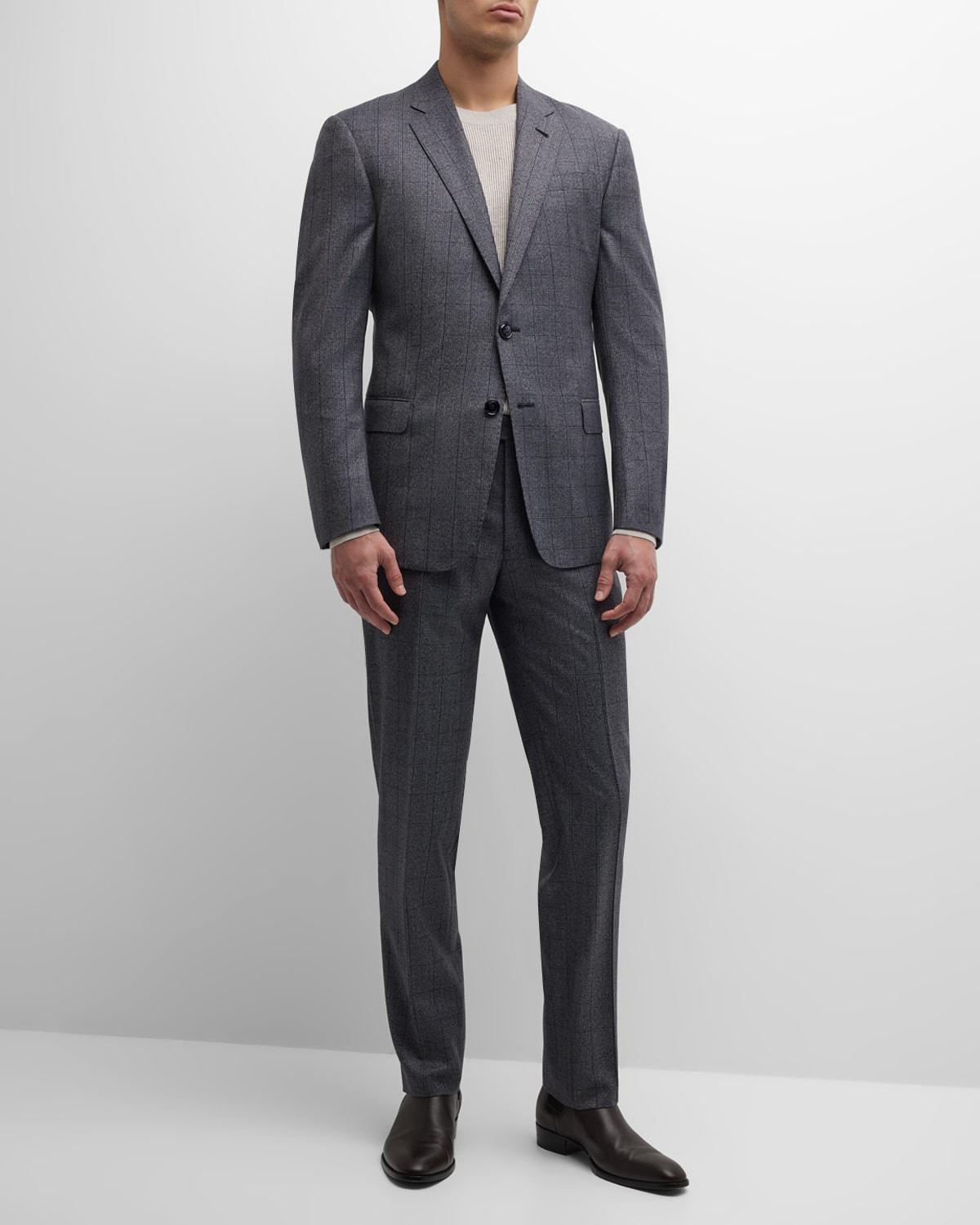 Mens Plaid Wool Suit - Grey - Size 42 - Grey - Size 42 Product Image