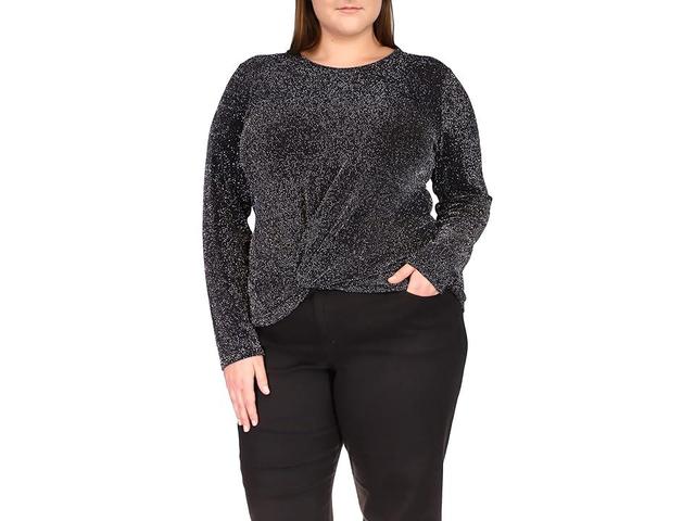 MICHAEL Michael Kors Plus Size Twist Hem Long Sleeve Top Silver) Women's Clothing Product Image