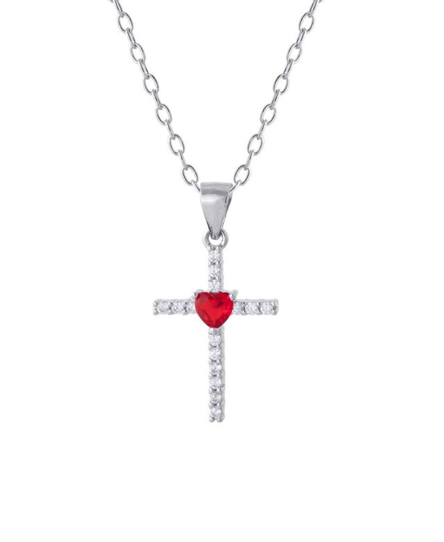 Gianni Bernini Cubic Zirconia and Heart Glass Cross Pendant Necklace (0.70 ct. t.w.) in Sterling Silver Product Image