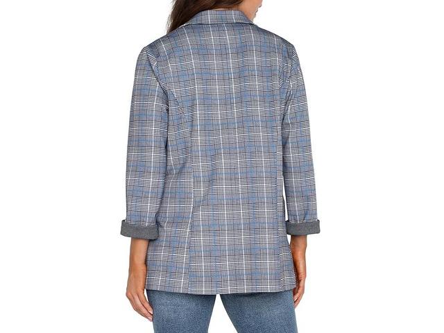 Liverpool Los Angeles Boyfriend Blazer Glen Plaid Knit (Blue Topaz Plaid) Women's Jacket Product Image