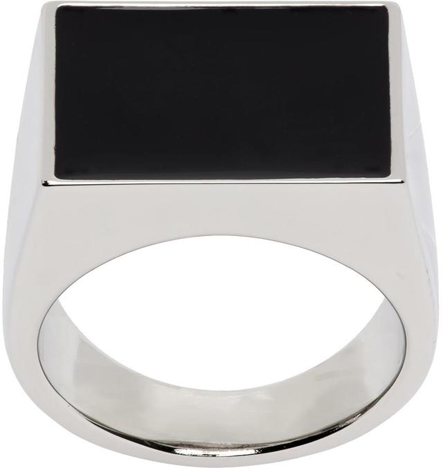 Silver & Black Square Signet Ring In 949 Black/silver Product Image