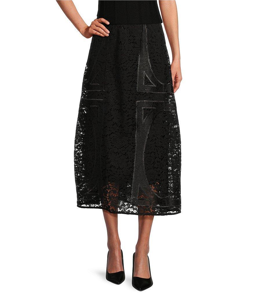 MISOOK Novelty Textured Woven Side Panel Trim Floral Lace A-Line Maxi Skirt product image