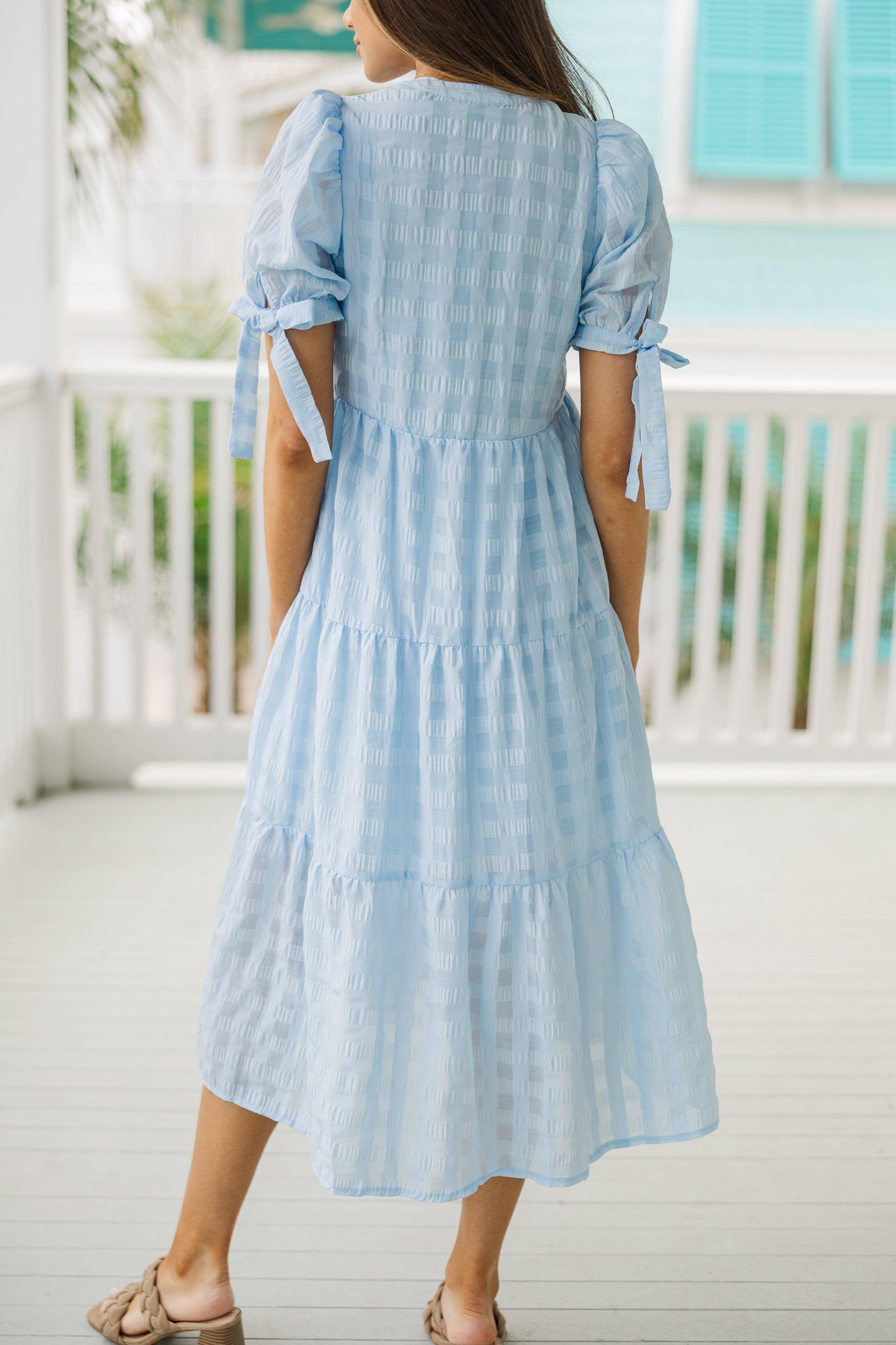 Pinch: Take The Compliment Light Blue Gingham Midi Dress Female Product Image