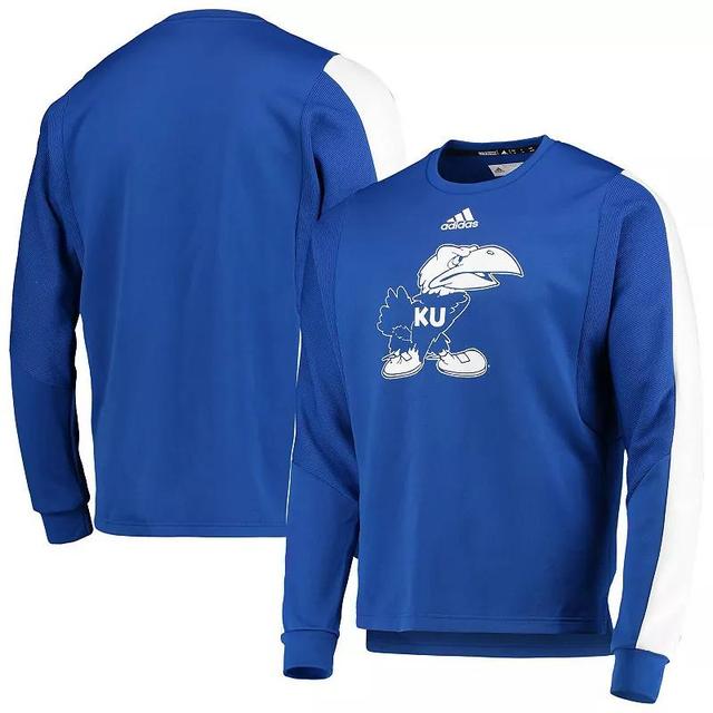 Mens adidas Royal Kansas Jayhawks Sideline Reverse Retro AEROREADY Pullover Sweatshirt Product Image