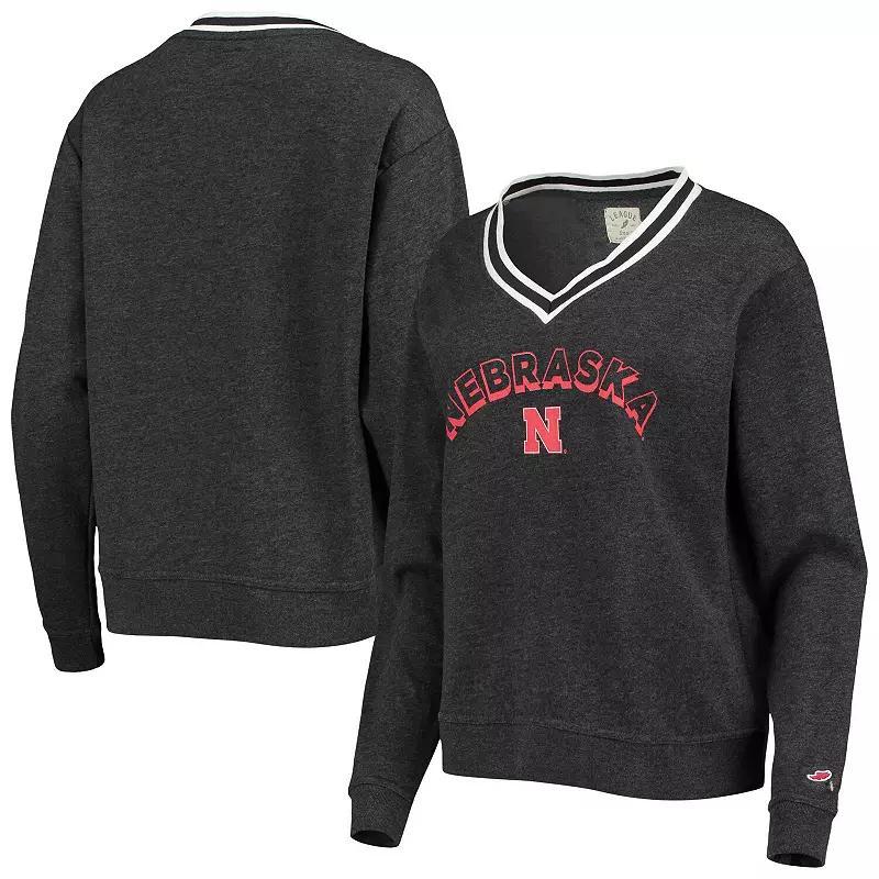 Womens League Collegiate Wear Heathered Black Nebraska Huskers Victory Springs Tri-Blend V-Neck Pullover Sweatshirt Product Image