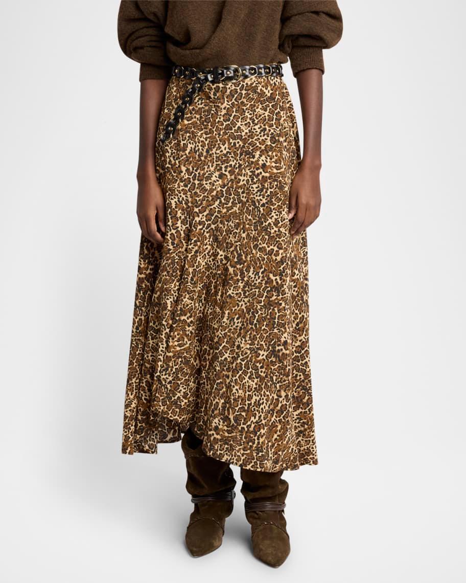 Sakura Cheetah Print Silk Midi Skirt Product Image