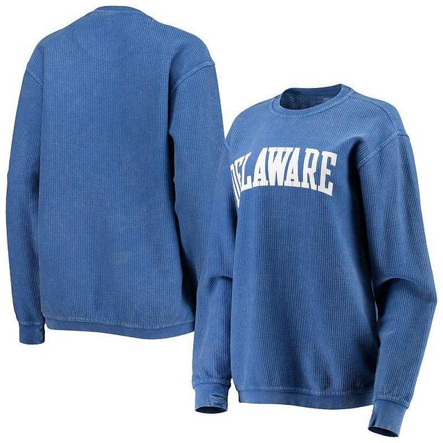 Womens Royal Delaware Fightin Blue Hens Comfy Cord Vintage-Like Wash Basic Arch Pullover Sweatshirt Product Image