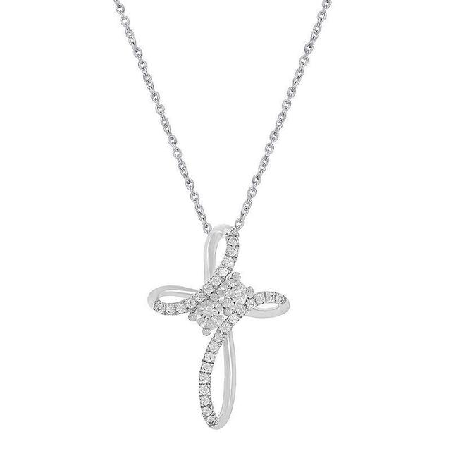 Royal Aura Sterling Silver 1/2 Carat T.W. Diamond Cross Pendant Necklace, Womens White Product Image