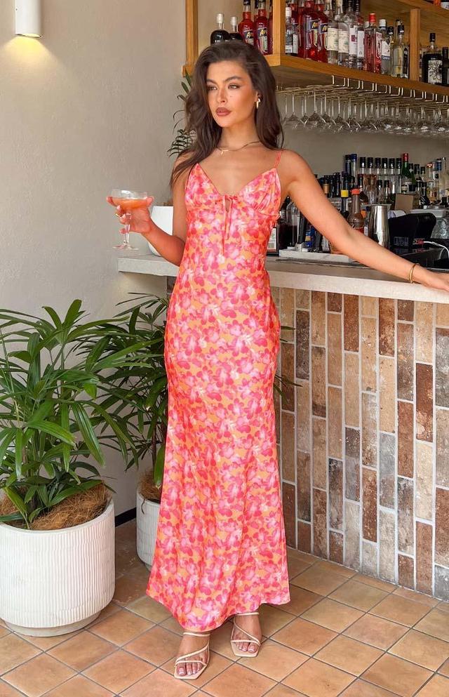 Jude Orange Floral Print Maxi Formal Dress Product Image