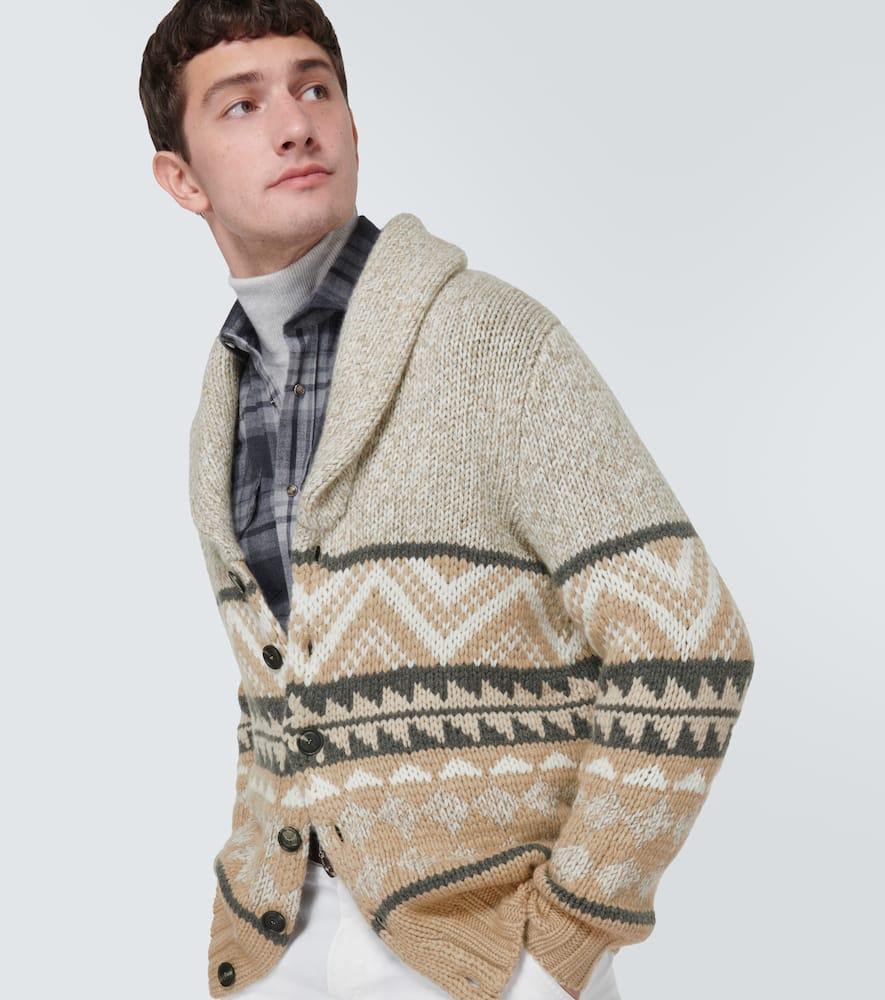 BRUNELLO CUCINELLI Cashmere Jacquard Cardigan In Beige Product Image